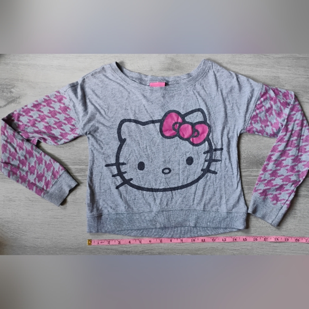 Hello Kitty Gray Crop Sweater with Pink Accents